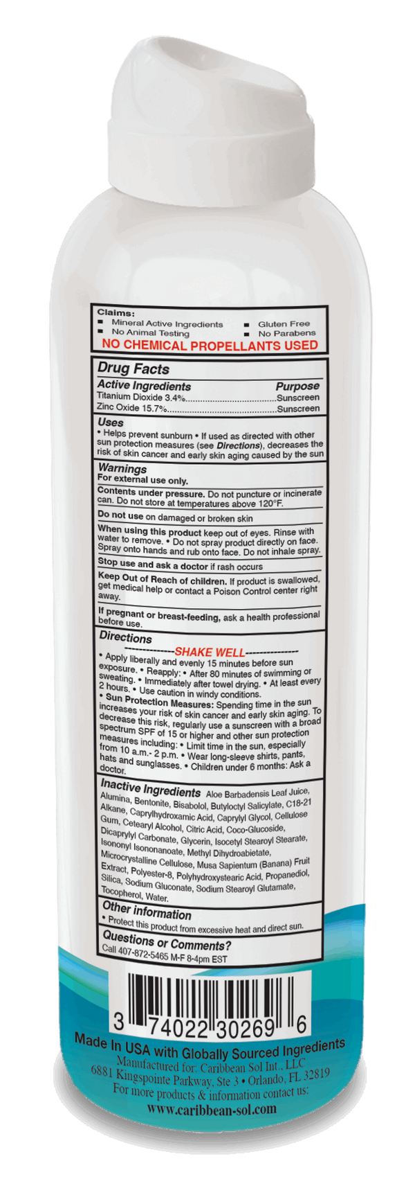Caribbean Sol Natural Sunscreen Spray SPF 50